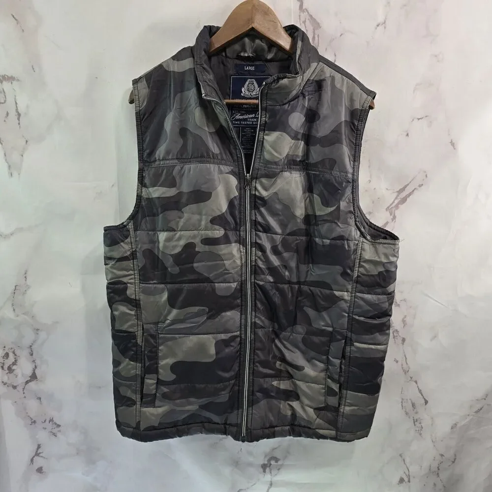 American Rag Vest Mens Large Camo Puffer Green Woodland Synthetic Insulated
